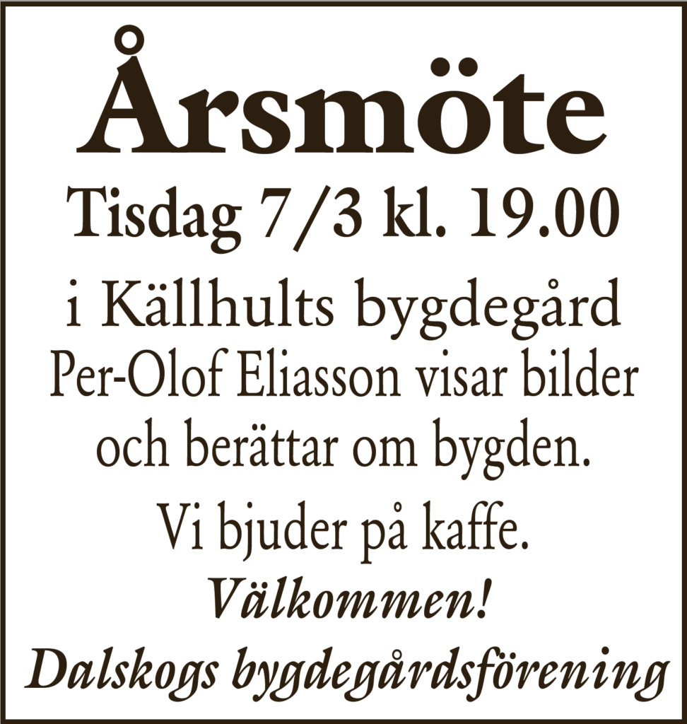 Årsmöte Dalskogs bygdegårdsförening 7 mars 2023